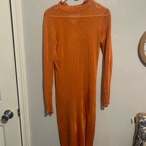 Metallic Orange Mesh Midi